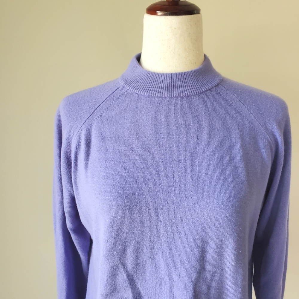 Vintage Purple Sweater Zip Up Back Mockneck Petite Large